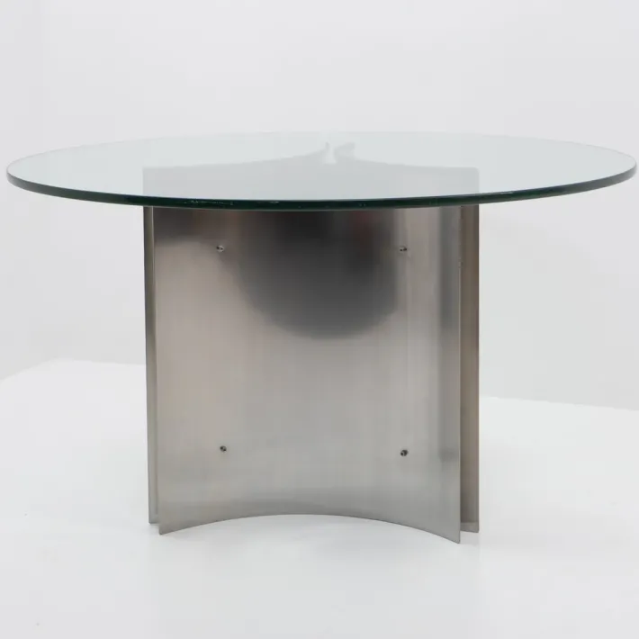 Pamono Steel and Glass Dining Table attributed to Michel Boyer, France, 1970s