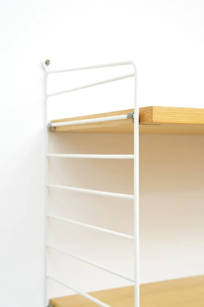 Pamono String Shelving System in Ash with 2 Ladders by Kajsa and Nisse Strinning, 1940s Hot