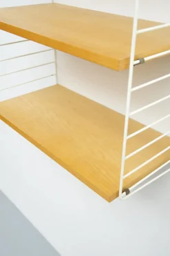 Pamono String Shelving System in Ash with 2 Ladders by Kajsa and Nisse Strinning, 1940s Hot