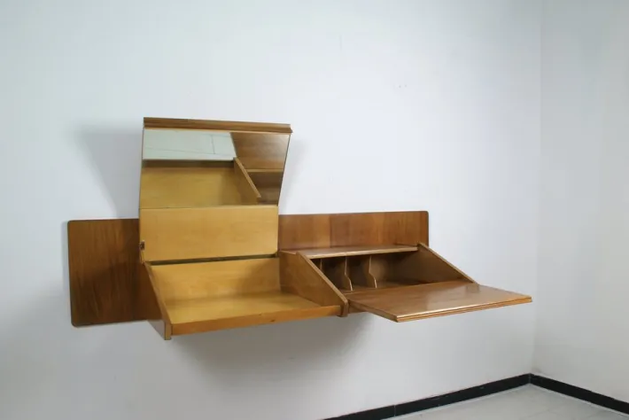 Pamono Suspended Console With Mirror and Italian Desk, 1950s Discount