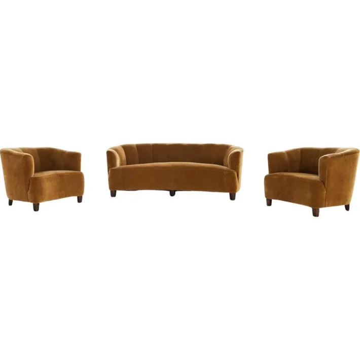 Pamono Swedish Art Deco Chairs and Sofa in Velvet, 1930s, Set of 3 New