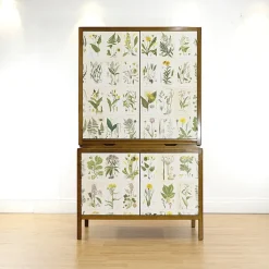 Pamono Swedish Modern Cabinet with Nordens Flora Illustrations by C.A.M Lindman, 1940s Clearance