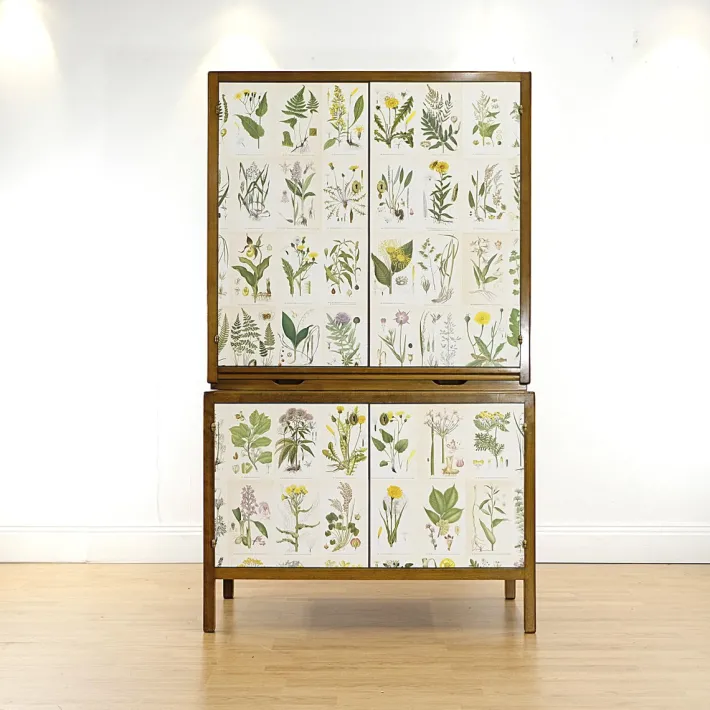 Pamono Swedish Modern Cabinet with Nordens Flora Illustrations by C.A.M Lindman, 1940s Clearance