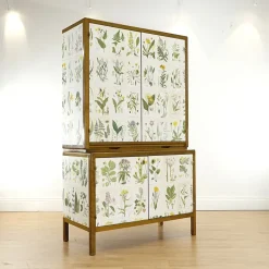 Pamono Swedish Modern Cabinet with Nordens Flora Illustrations by C.A.M Lindman, 1940s Clearance