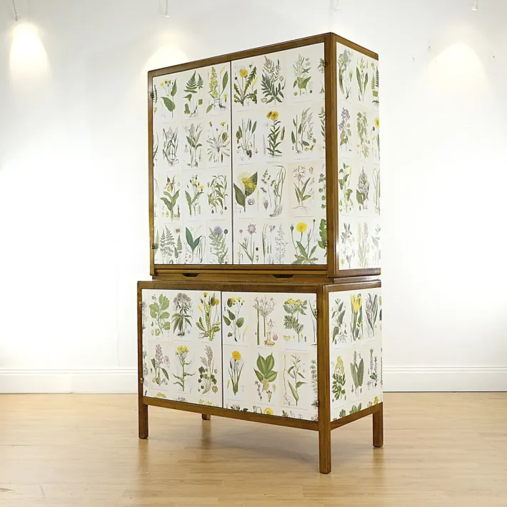 Pamono Swedish Modern Cabinet with Nordens Flora Illustrations by C.A.M Lindman, 1940s Clearance