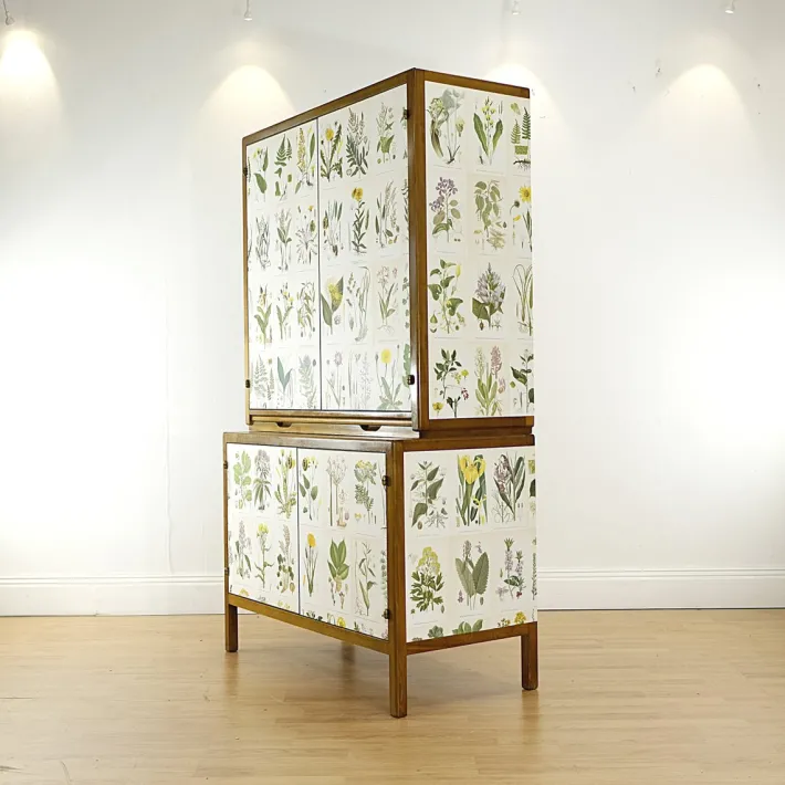 Pamono Swedish Modern Cabinet with Nordens Flora Illustrations by C.A.M Lindman, 1940s Clearance