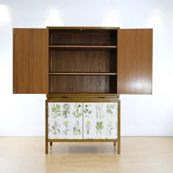Pamono Swedish Modern Cabinet with Nordens Flora Illustrations by C.A.M Lindman, 1940s Clearance