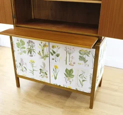 Pamono Swedish Modern Cabinet with Nordens Flora Illustrations by C.A.M Lindman, 1940s Clearance
