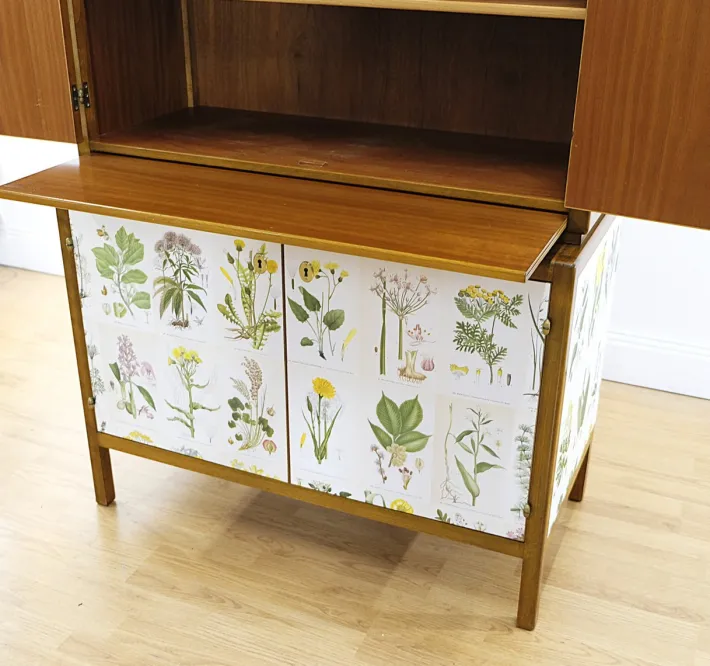 Pamono Swedish Modern Cabinet with Nordens Flora Illustrations by C.A.M Lindman, 1940s Clearance