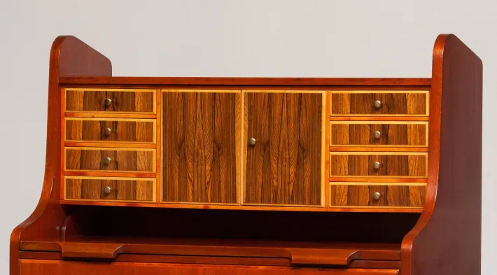 Pamono Swedish Walnut and Elm Secretaire, 1960s New