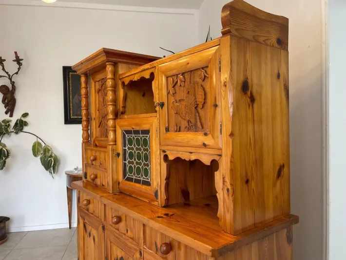 Pamono Swiss Pine Sideboard with Leaded Glass Sale