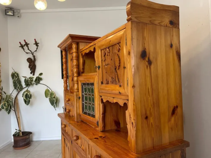 Pamono Swiss Pine Sideboard with Leaded Glass Sale