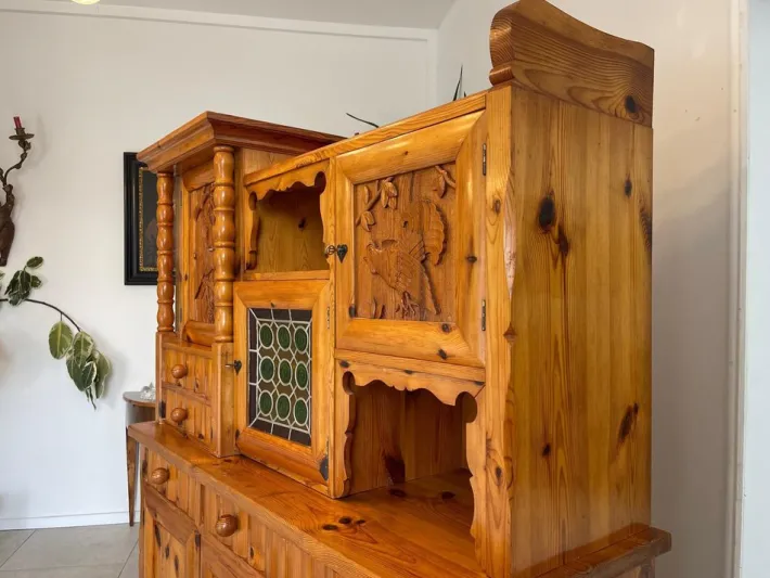 Pamono Swiss Pine Sideboard with Leaded Glass Sale