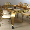 Pamono Table and Chairs in Gilded Iron, Set of 9