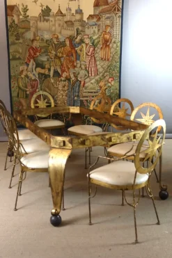 Pamono Table and Chairs in Gilded Iron, Set of 9