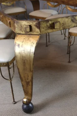 Pamono Table and Chairs in Gilded Iron, Set of 9