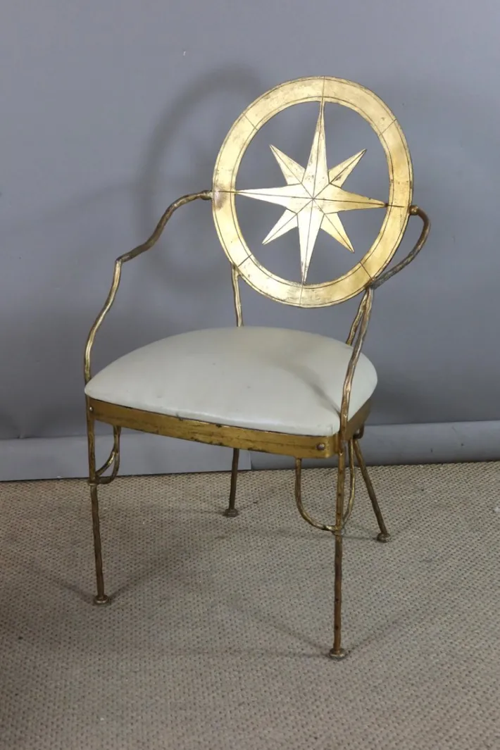 Pamono Table and Chairs in Gilded Iron, Set of 9