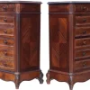 Pamono Tall Antique Parquetry Veneer Bedside Tables, 1910s, Set of 2 Sale