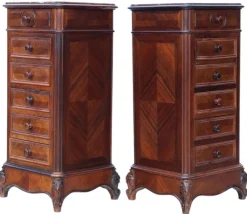Pamono Tall Antique Parquetry Veneer Bedside Tables, 1910s, Set of 2 Sale