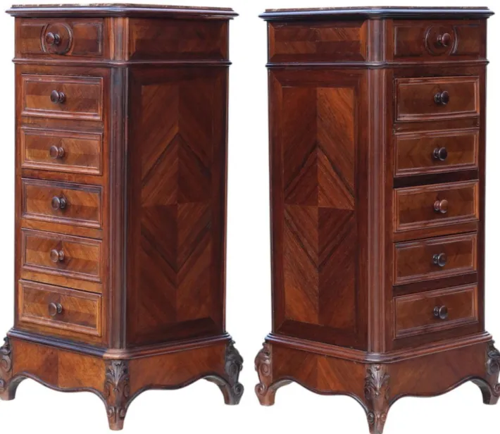 Pamono Tall Antique Parquetry Veneer Bedside Tables, 1910s, Set of 2 Sale