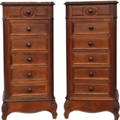 Pamono Tall Antique Parquetry Veneer Bedside Tables, 1910s, Set of 2 Sale