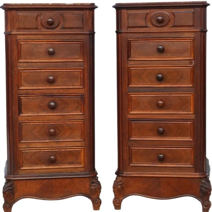 Pamono Tall Antique Parquetry Veneer Bedside Tables, 1910s, Set of 2 Sale
