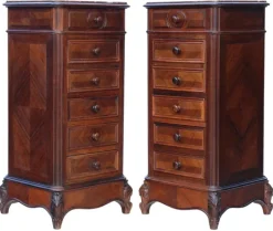 Pamono Tall Antique Parquetry Veneer Bedside Tables, 1910s, Set of 2 Sale