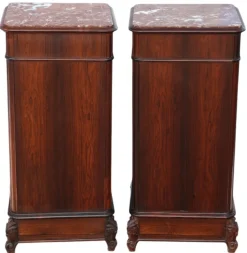 Pamono Tall Antique Parquetry Veneer Bedside Tables, 1910s, Set of 2 Sale