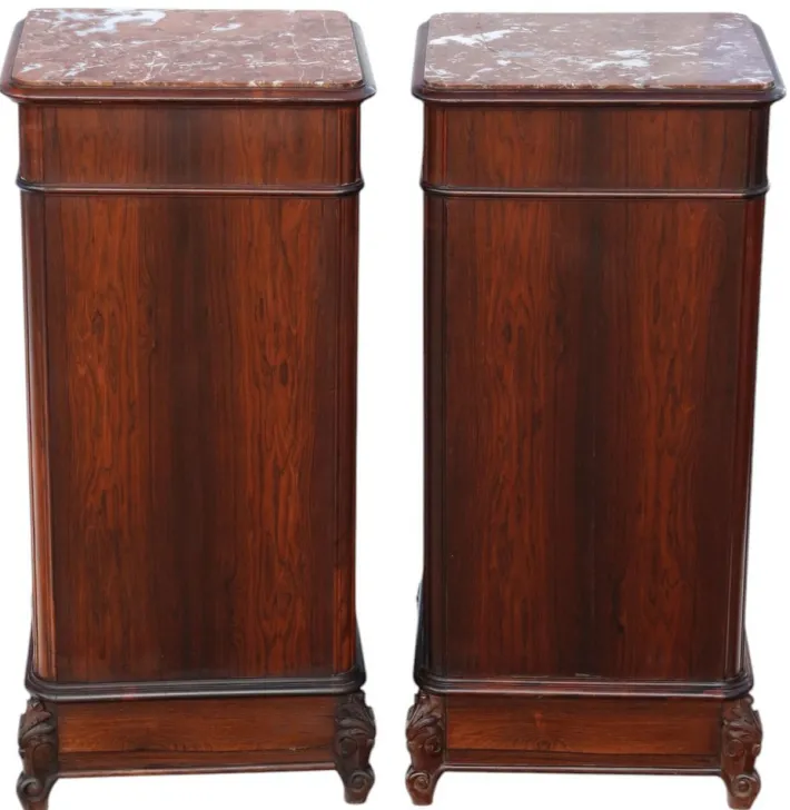 Pamono Tall Antique Parquetry Veneer Bedside Tables, 1910s, Set of 2 Sale