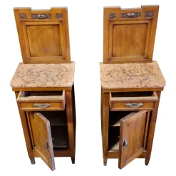 Pamono Tall Wooden Bedside Tables with Marble Top, 1970s, Set of 2 Online
