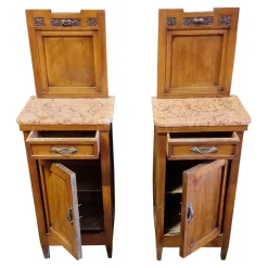 Pamono Tall Wooden Bedside Tables with Marble Top, 1970s, Set of 2 Online