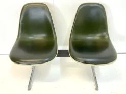 Pamono Tandem Bench in Fiberglas and Leather Seat by Charles & Ray Eames for Herman Miller, 1960s Discount
