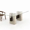 Pamono Tapies Dining Table in Natural Travertine Marble with Oxide Slate Crossbar by Joaquín Moll for Meddel Best