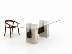 Pamono Tapies Dining Table in Natural Travertine Marble with Oxide Slate Crossbar by Joaquín Moll for Meddel Best