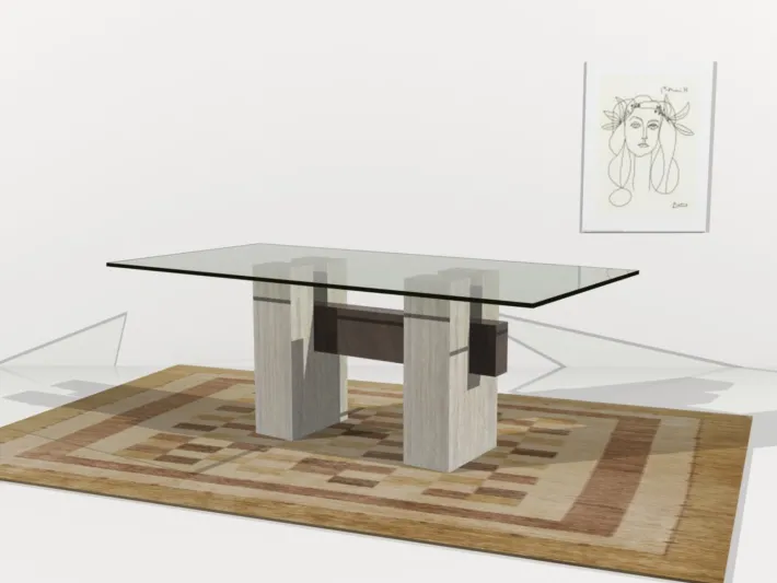 Pamono Tapies Dining Table in Natural Travertine Marble with Oxide Slate Crossbar by Joaquín Moll for Meddel Best