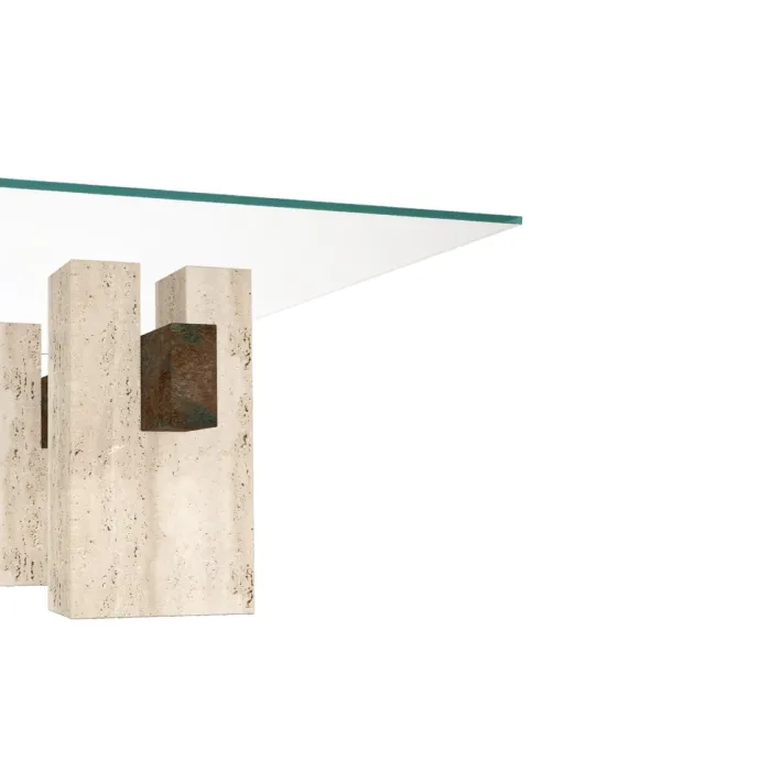 Pamono Tapies Dining Table in Natural Travertine Marble with Oxide Slate Crossbar by Joaquín Moll for Meddel Best
