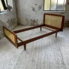 Pamono Teak and Cane Bed attributed to Roger Landault, 1960s New