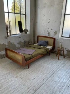 Pamono Teak and Cane Bed attributed to Roger Landault, 1960s New