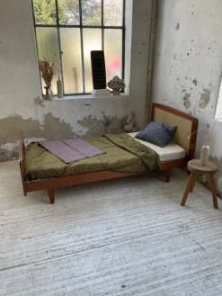Pamono Teak and Cane Bed attributed to Roger Landault, 1960s New