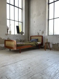 Pamono Teak and Cane Bed attributed to Roger Landault, 1960s New
