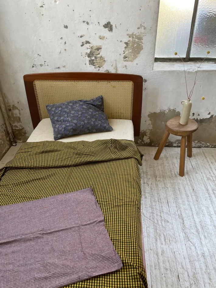 Pamono Teak and Cane Bed attributed to Roger Landault, 1960s New