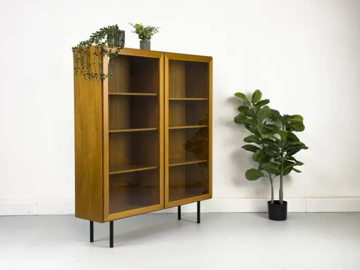 Pamono Teak Cabinet with Glass Doors from Omann Jun, 1960s New