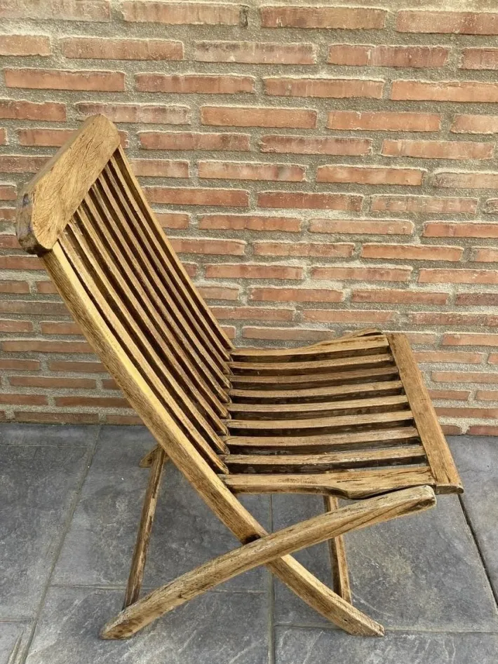 Pamono Teak Folding Deck Chair with Slat Back from Scan Com, 1960s