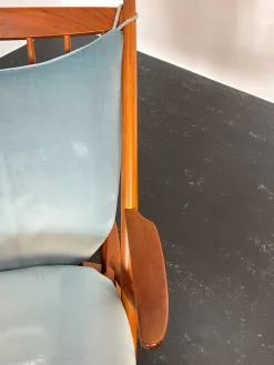 Pamono Teak Rocking Chair with Mohair Velvet Cover in Ice Blue by Frank Reenskaug for Bramin, Denmark, 1960s Clearance