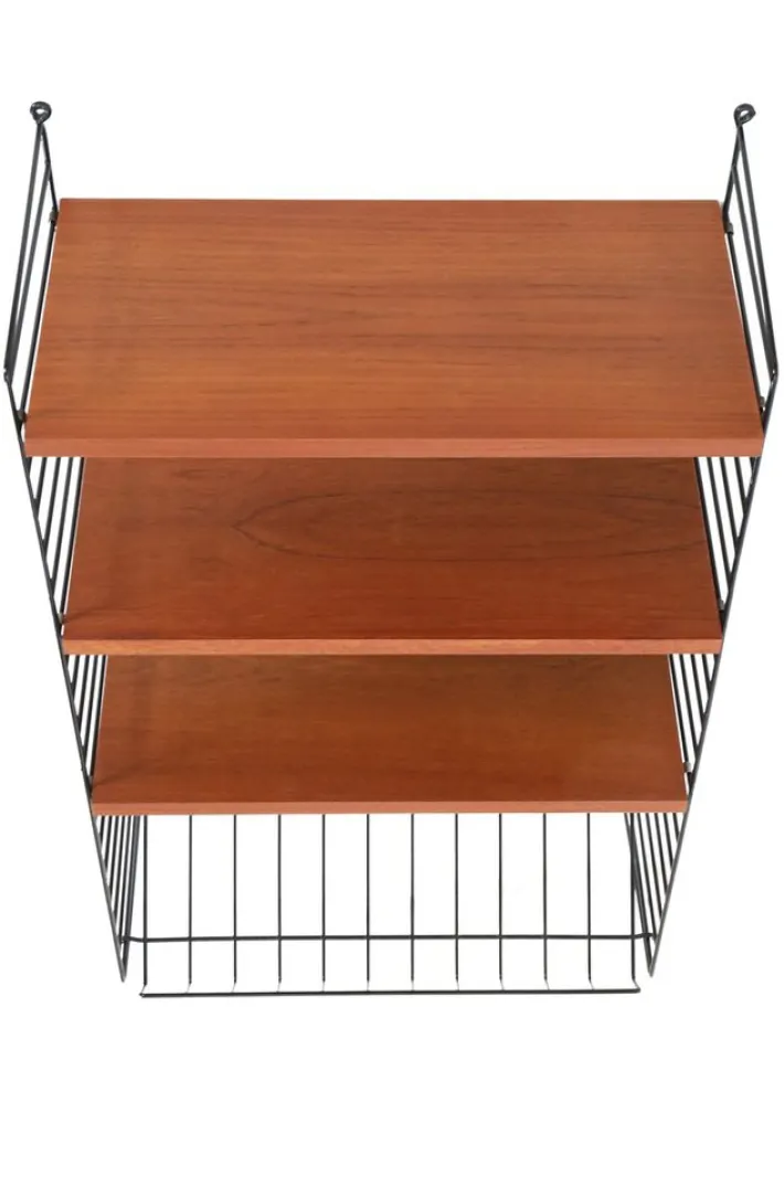 Pamono Teak String Wall Shelf with Magazine Rack by Kajsa & Nisse Strinning, 1960s Hot