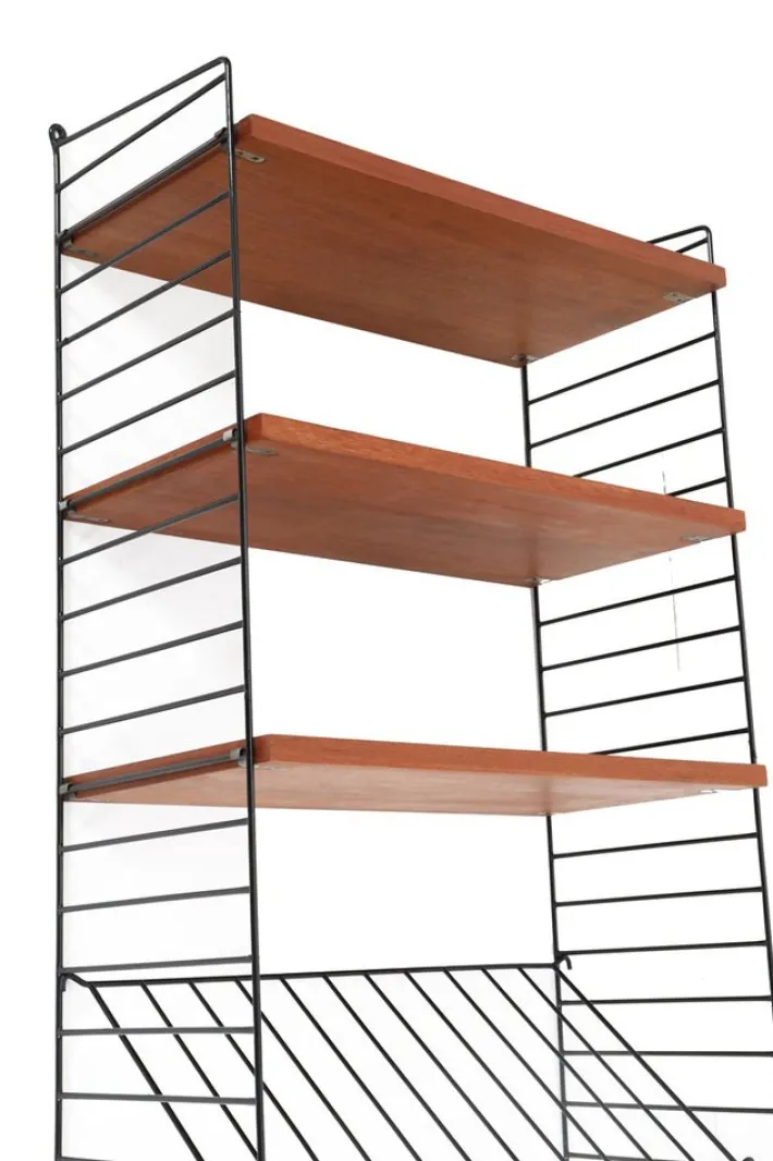 Pamono Teak String Wall Shelf with Magazine Rack by Kajsa & Nisse Strinning, 1960s Hot