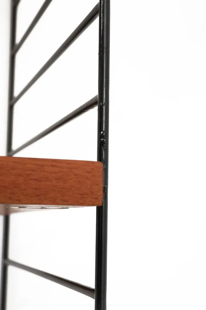 Pamono Teak String Wall Shelf with Magazine Rack by Kajsa & Nisse Strinning, 1960s Hot