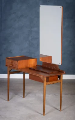Pamono Teak Vanity Table with Mirror and Storage, Denmark, 1960s Clearance