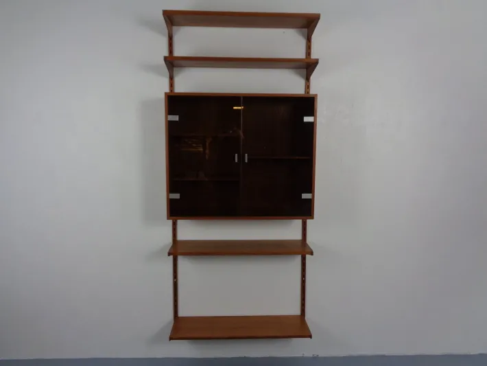 Pamono Teak Wall Unit by Kai Kristiansen for Feldballes Furniture Factory, Denmark, 1960s, Set of 7