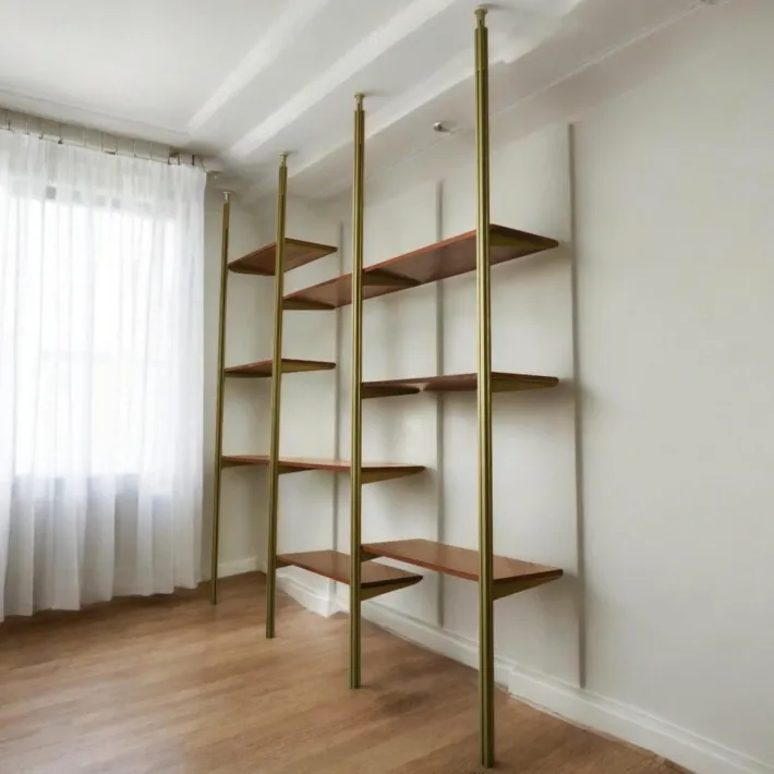 Pamono Tension Pole Free Standing Rose Gold Aluminum Omni Wall Unit by George Nelson New